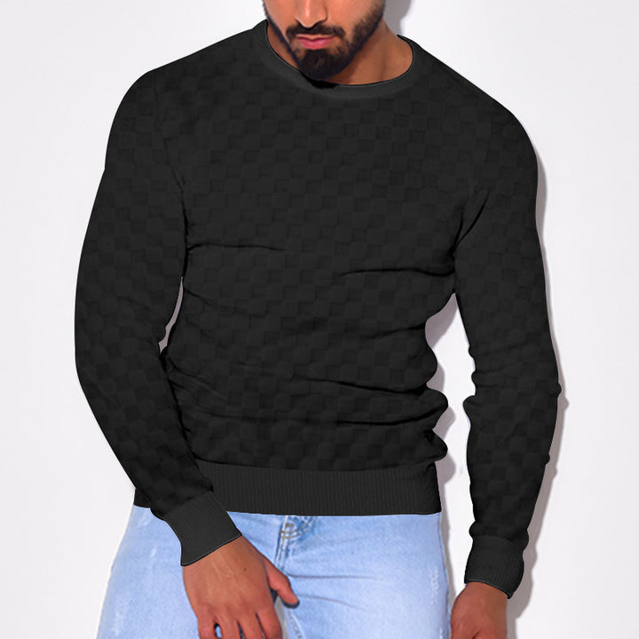 Herren gemütlicher Strickpullover mit modernem Karomuster und Rippbündchen Aliams