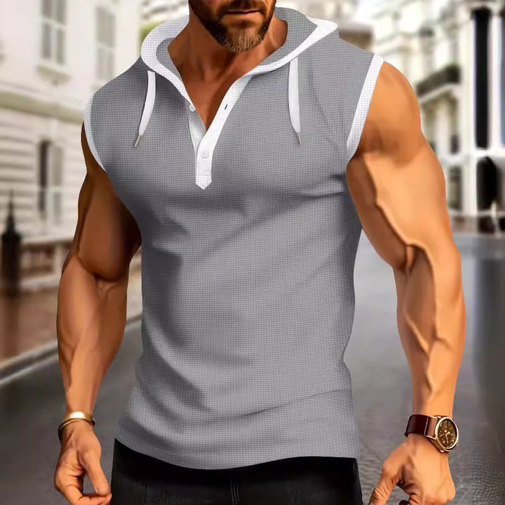 Herren sportliches ärmelloses Poloshirt mit Kapuze Aliams