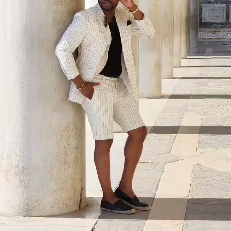 Herren elegantes Kurzanzug-Set mit Streifenmuster und modernem Schnitt Aliams