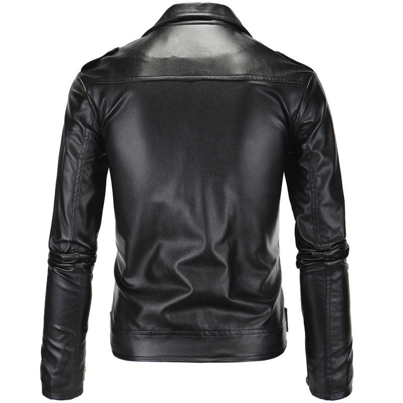Herren Biker-Lederjacke mit asymmetrischem Reißverschluss und funktionalen Taschen Aliams