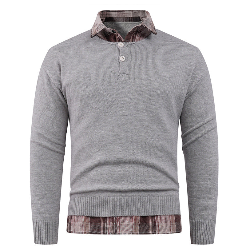 Herren Pullover mit integriertem Hemdkragen und Knopfdetails Aliams