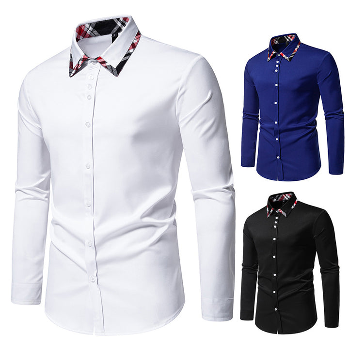 Herren elegantes Langarmhemd mit kontrastierenden Karodetails Aliams