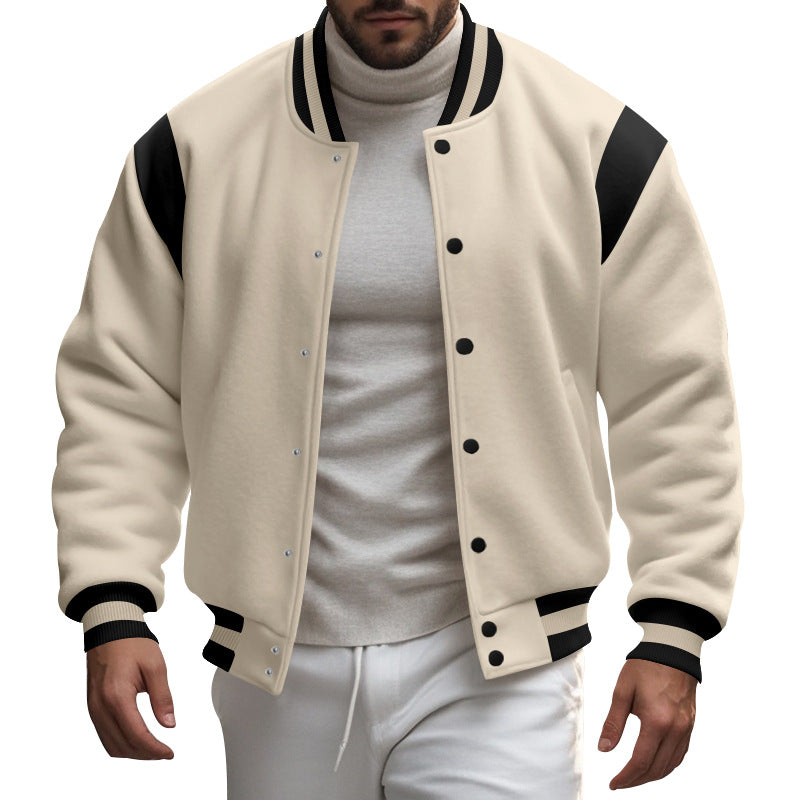 Herren lässige Collegejacke mit kontrastierenden Ärmeln und praktischen Druckknöpfen Aliams