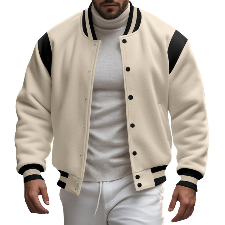Herren lässige Collegejacke mit kontrastierenden Ärmeln und praktischen Druckknöpfen Aliams