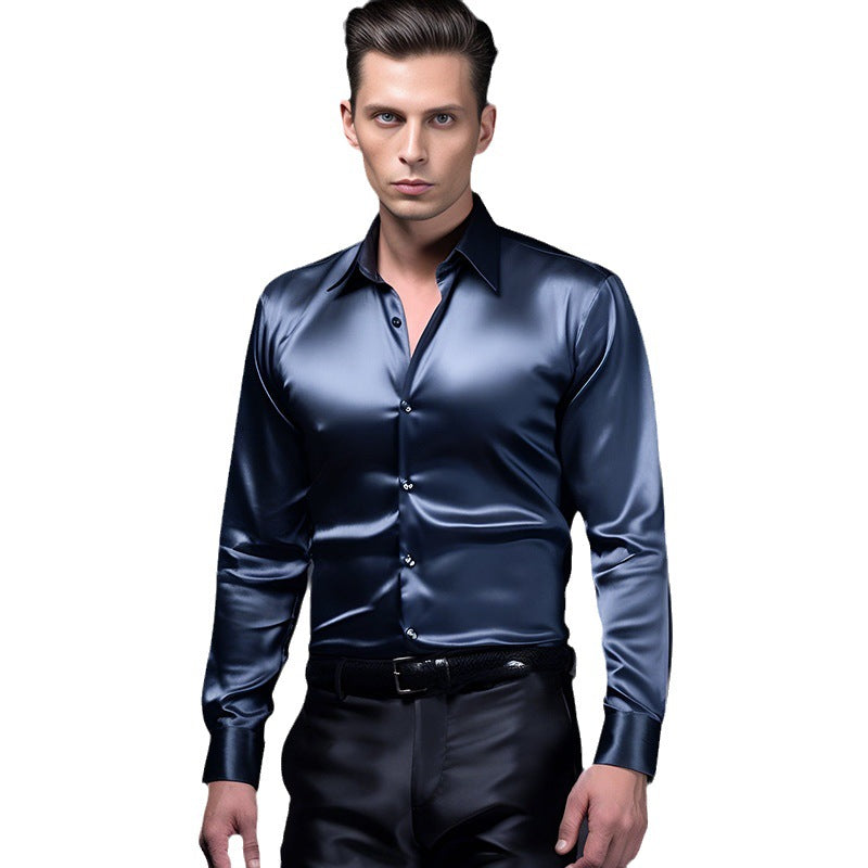 Herren Elegantes Satin-Hemd mit glänzender Oberfläche und modernem Schnitt Aliams