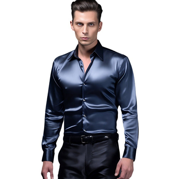 Herren Elegantes Satin-Hemd mit glänzender Oberfläche und modernem Schnitt Aliams