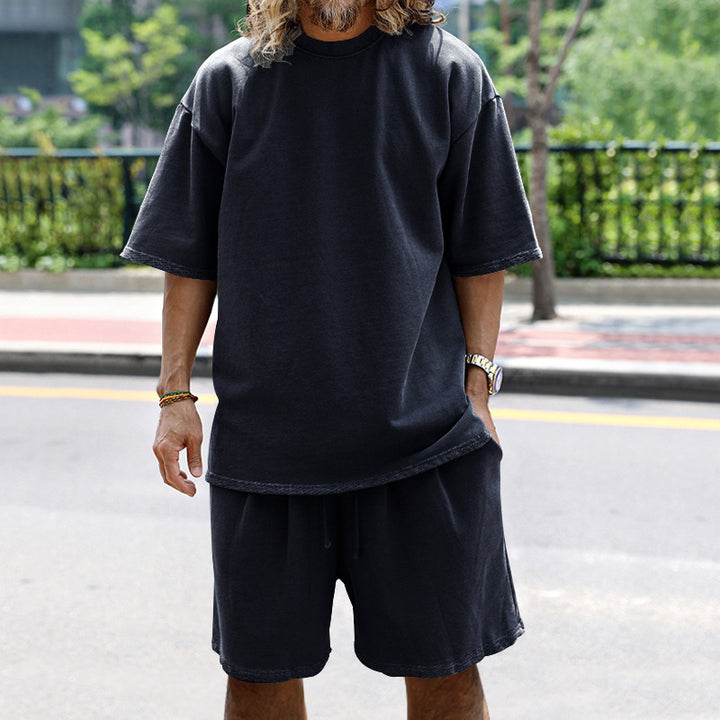 Herren Bequemer Freizeitanzug mit lässigem T-Shirt und Shorts Aliams