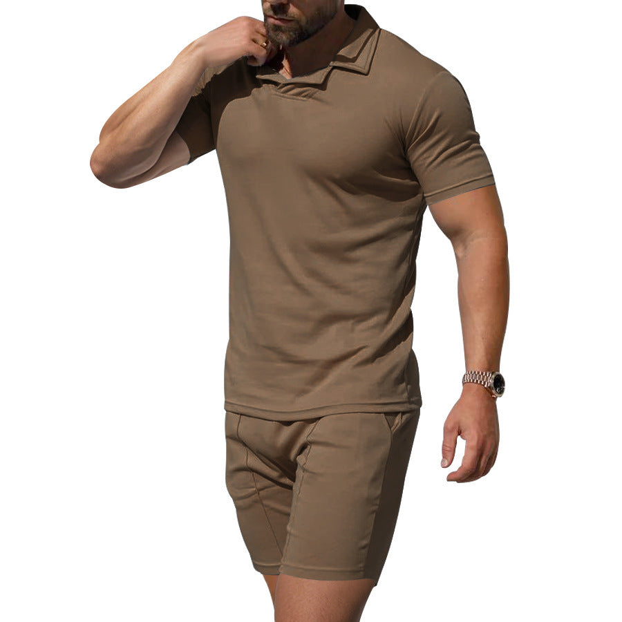 Herren Poloshirt und Shorts-Set aus hautfreundlichem, elastischem Material mit modischem Kragen Aliams