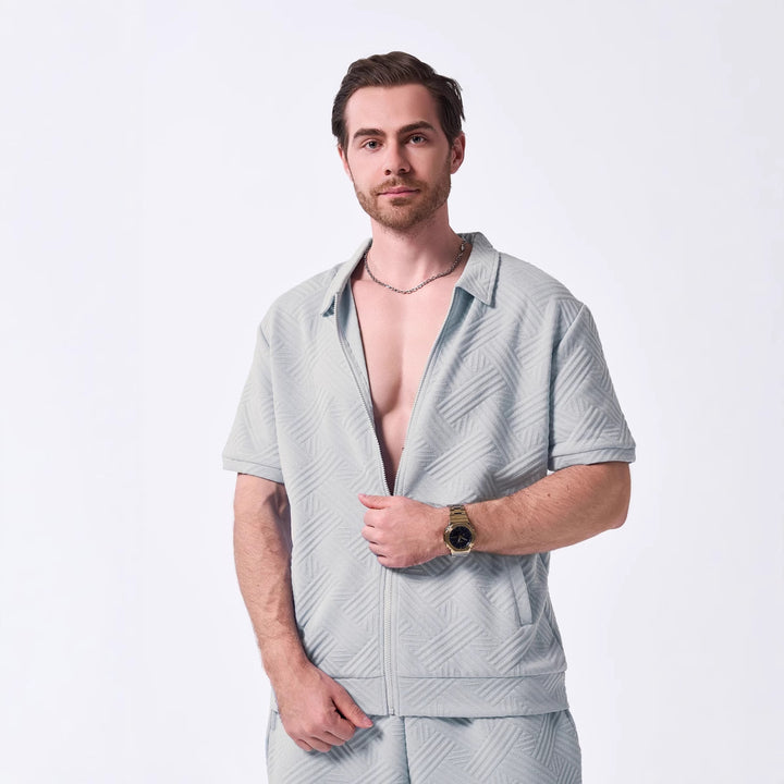 Herren Kurzarm Zipshirt mit strukturiertem Design Aliams