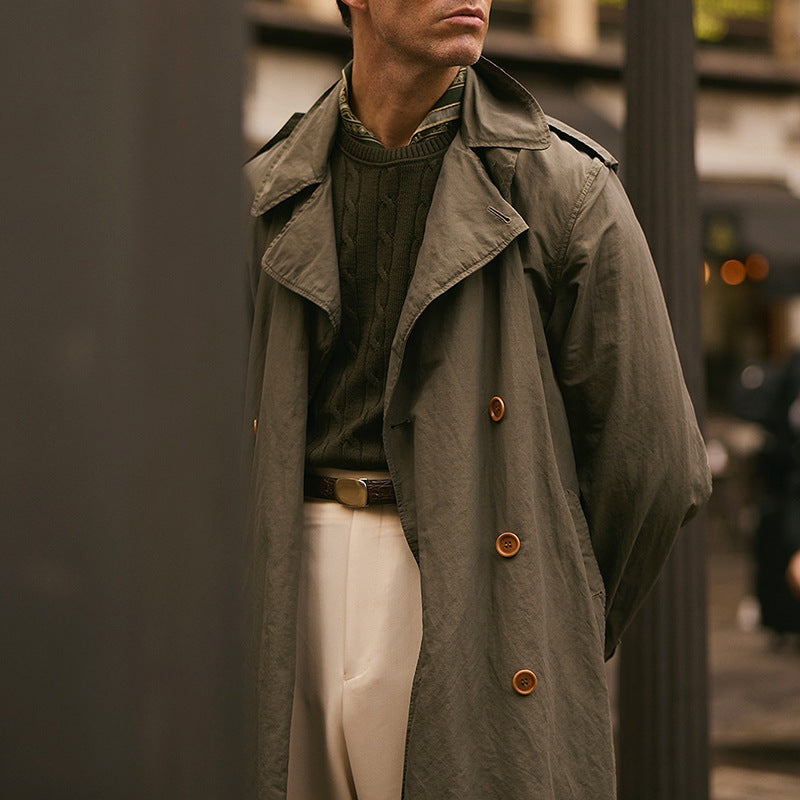 Herren Lange Trenchcoat im klassischen Stil mit praktischen Taschen Aliams