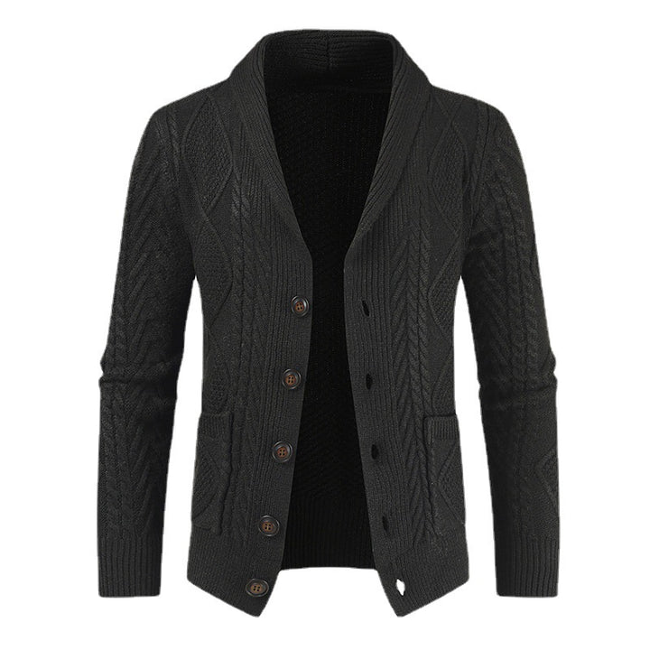 Herren Strickjacke mit modernem Zopfmuster und schickem Schalkragen Aliams
