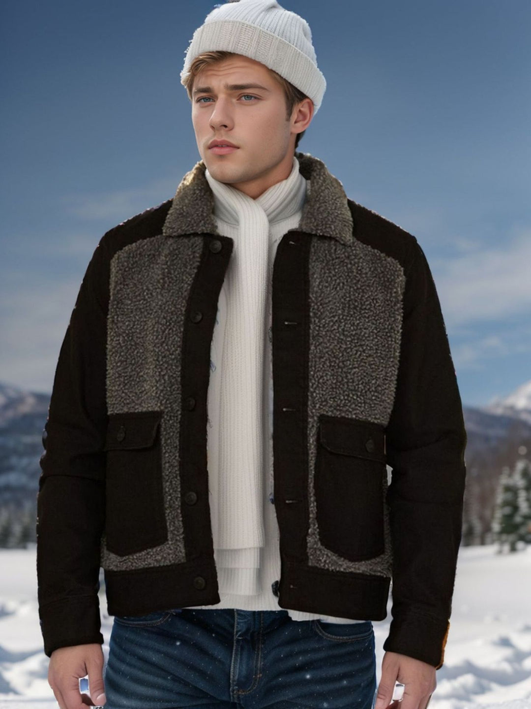 Herren warme Utility-Jacke mit abnehmbaren Sherpa-Kragen Aliams
