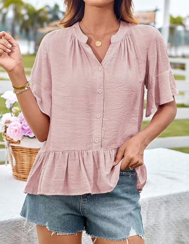 Damen Bluse mit Rüschenschößchen und halblangen Ärmeln Aliams