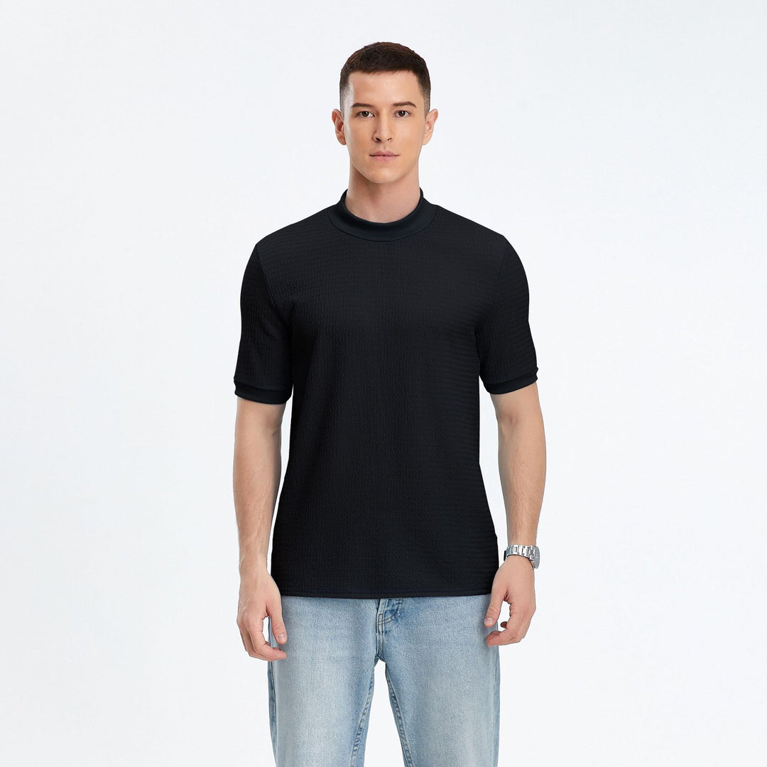 Herren Kurzarm-Oberteil mit modernem Stehkragen und strukturiertem Stoff Aliams