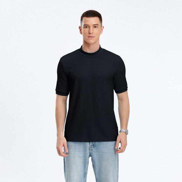 Herren Kurzarm-Oberteil mit modernem Stehkragen und strukturiertem Stoff Aliams