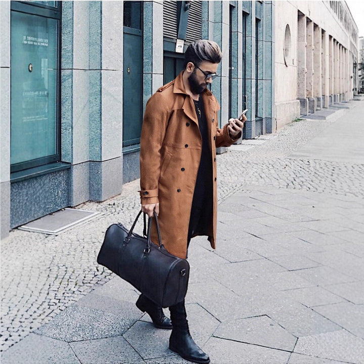 Herren Elegante Suede Trenchcoat mit doppelter Knopfleiste und praktischen Taschen Aliams