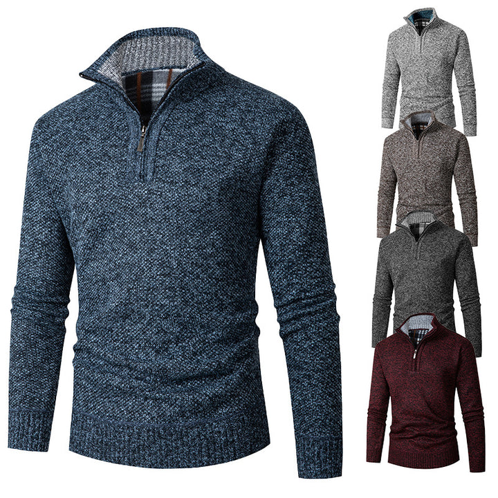 Herren Strickpullover mit halbem Reißverschluss und strukturiertem Design Aliams