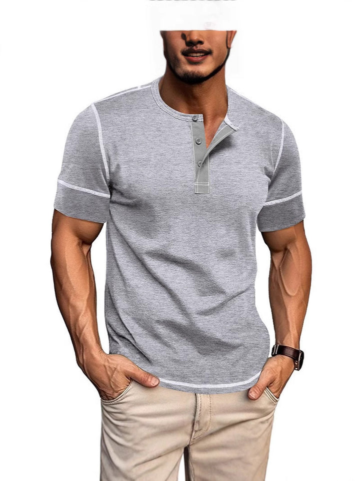 Herren Kurzarm Hemd mit modernem Henley-Kragen und stilvollen Kontrastnähten Aliams