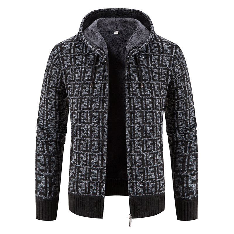 Herren Hochwertige Strickjacke mit modernem Muster und Kapuze Aliams
