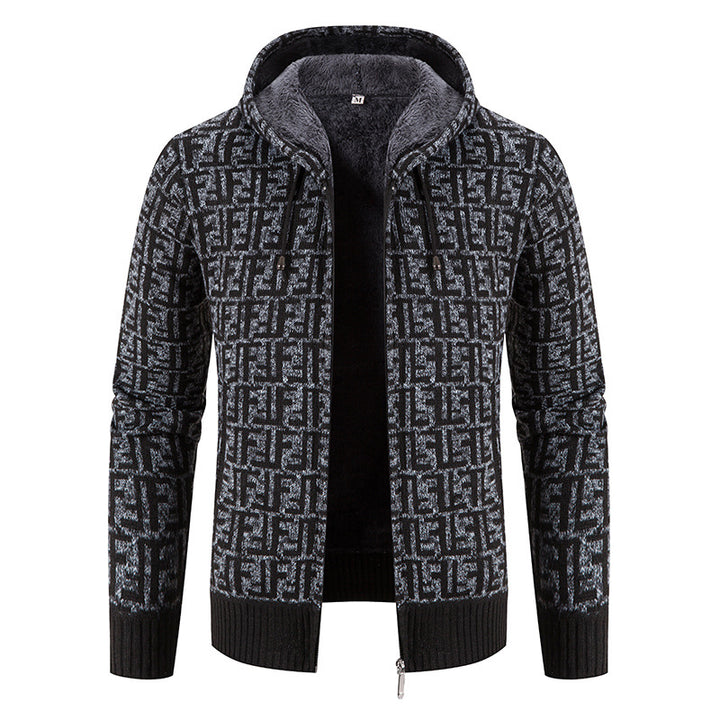 Herren Hochwertige Strickjacke mit modernem Muster und Kapuze Aliams