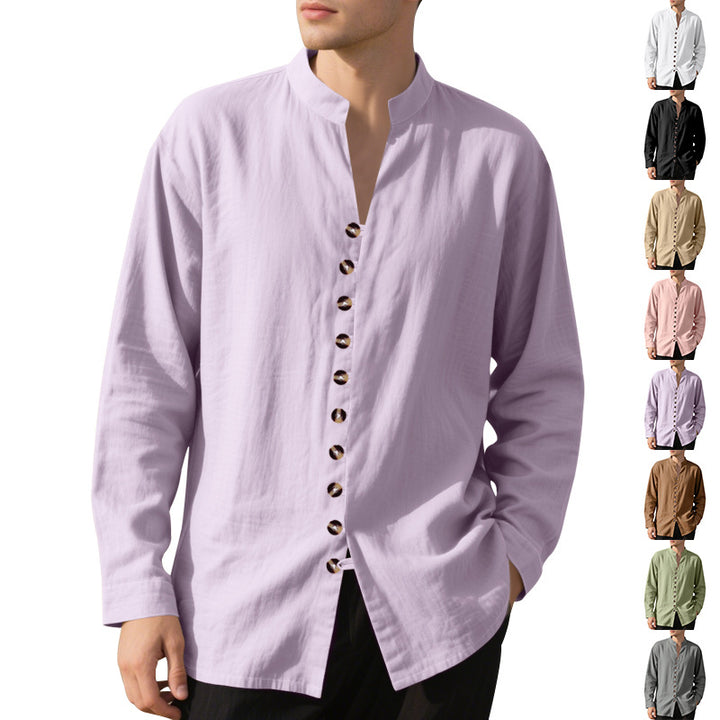 Herren Hemd mit Stehkragen und modischen Knöpfen Aliams