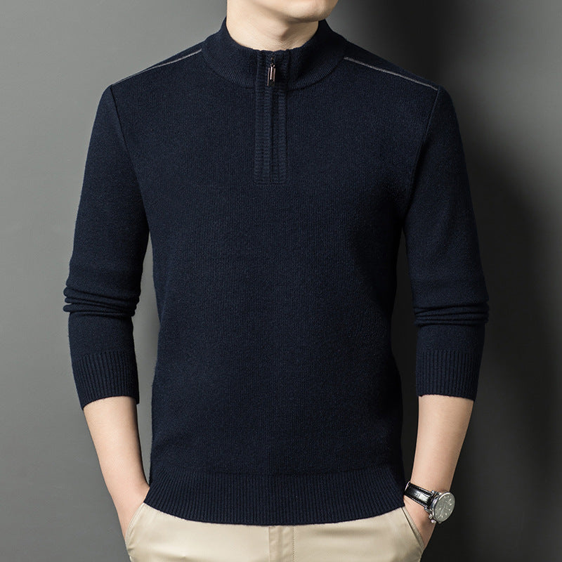 Herren eleganter Stehkragenpullover mit halbem Reißverschluss Aliams