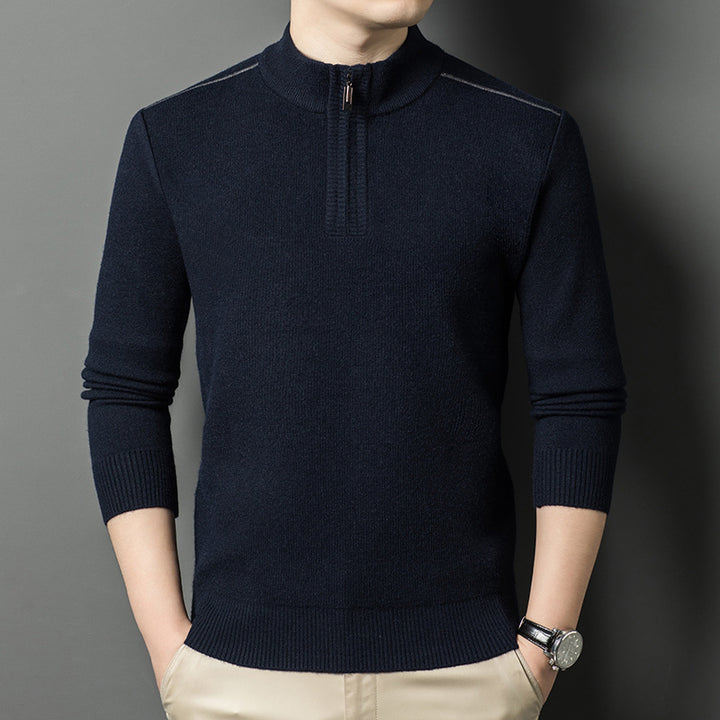 Herren eleganter Stehkragenpullover mit halbem Reißverschluss Aliams