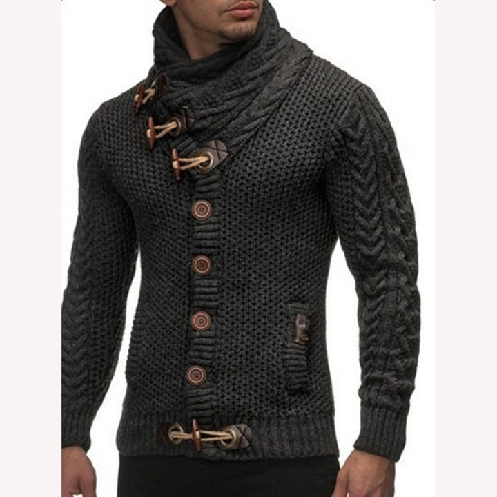 Herren Grobstrickpullover mit Schalkragen und Knopfdetail Aliams
