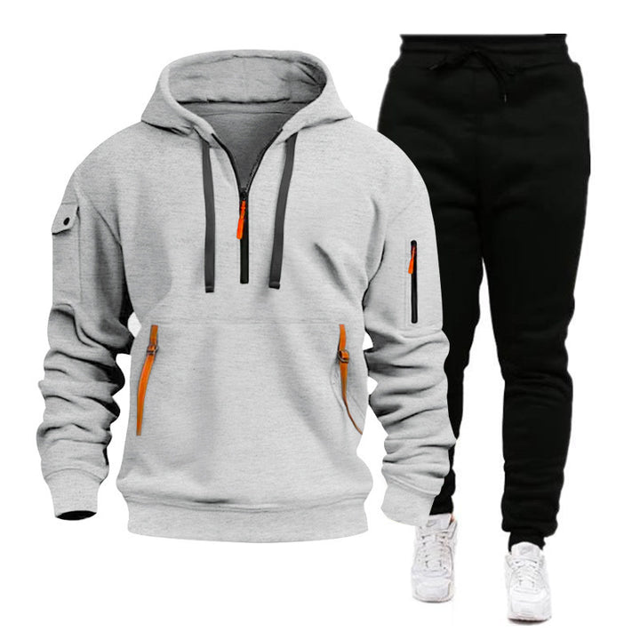 Herren Sportlicher Hoodie- und Jogginghosenanzug mit funktionalen Reißverschlusstaschen Aliams