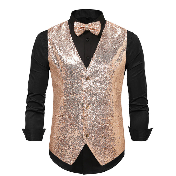 Herren extravagante Paillettenweste mit passendem Fliegenbinder Aliams