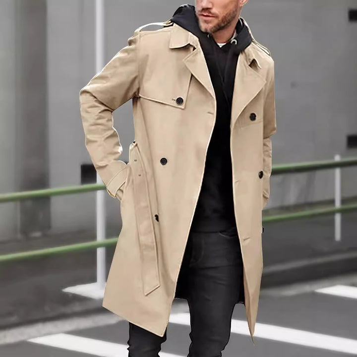 Herren klassischer Trenchcoat mit Doppelreißverschluss und großen Taschen Aliams