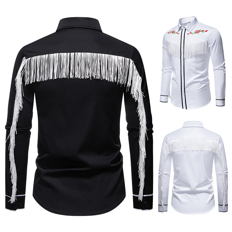 Herren elegante Westernbluse mit Fransen und bestickten Motiven Aliams