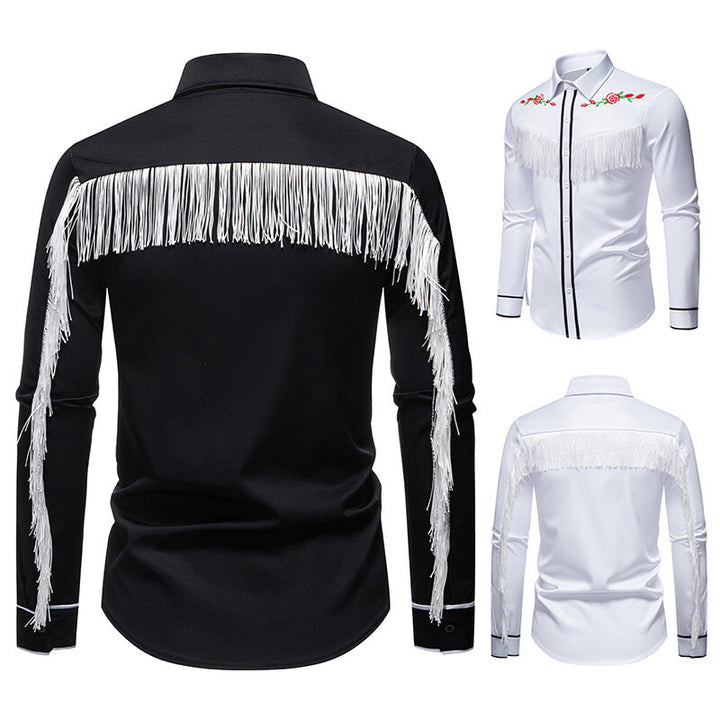 Herren elegante Westernbluse mit Fransen und bestickten Motiven Aliams