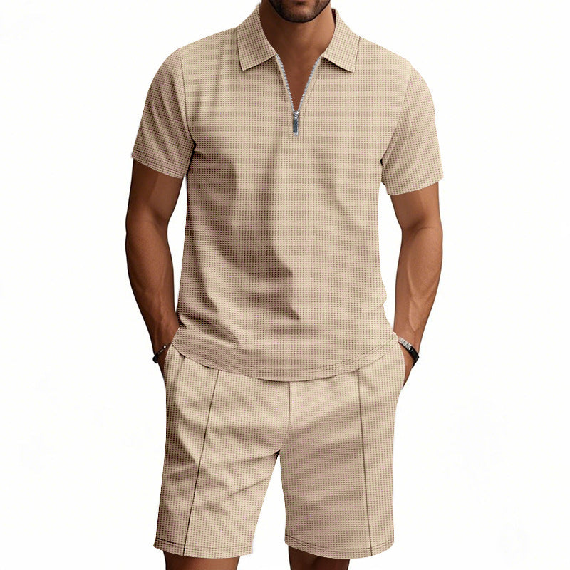 Herren elegantes Polo- und Shorts-Set mit modernem Reißverschluss Aliams