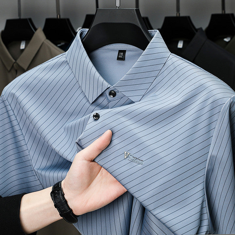 Herren elegantes, atmungsaktives Langarmhemd mit feinem Streifenmuster Aliams