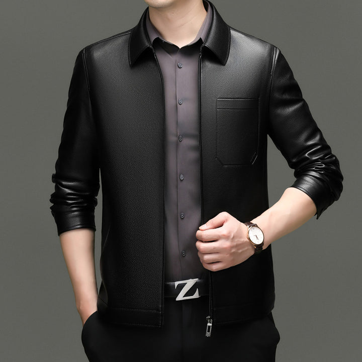 Herren Kunstlederjacke mit modernem Schnitt und praktischen Taschen Aliams