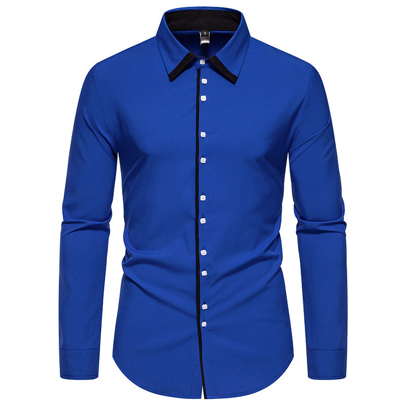 Herren elegantes Langarmhemd mit kontrastierendem Kragen und feinen Knopfdetails Aliams
