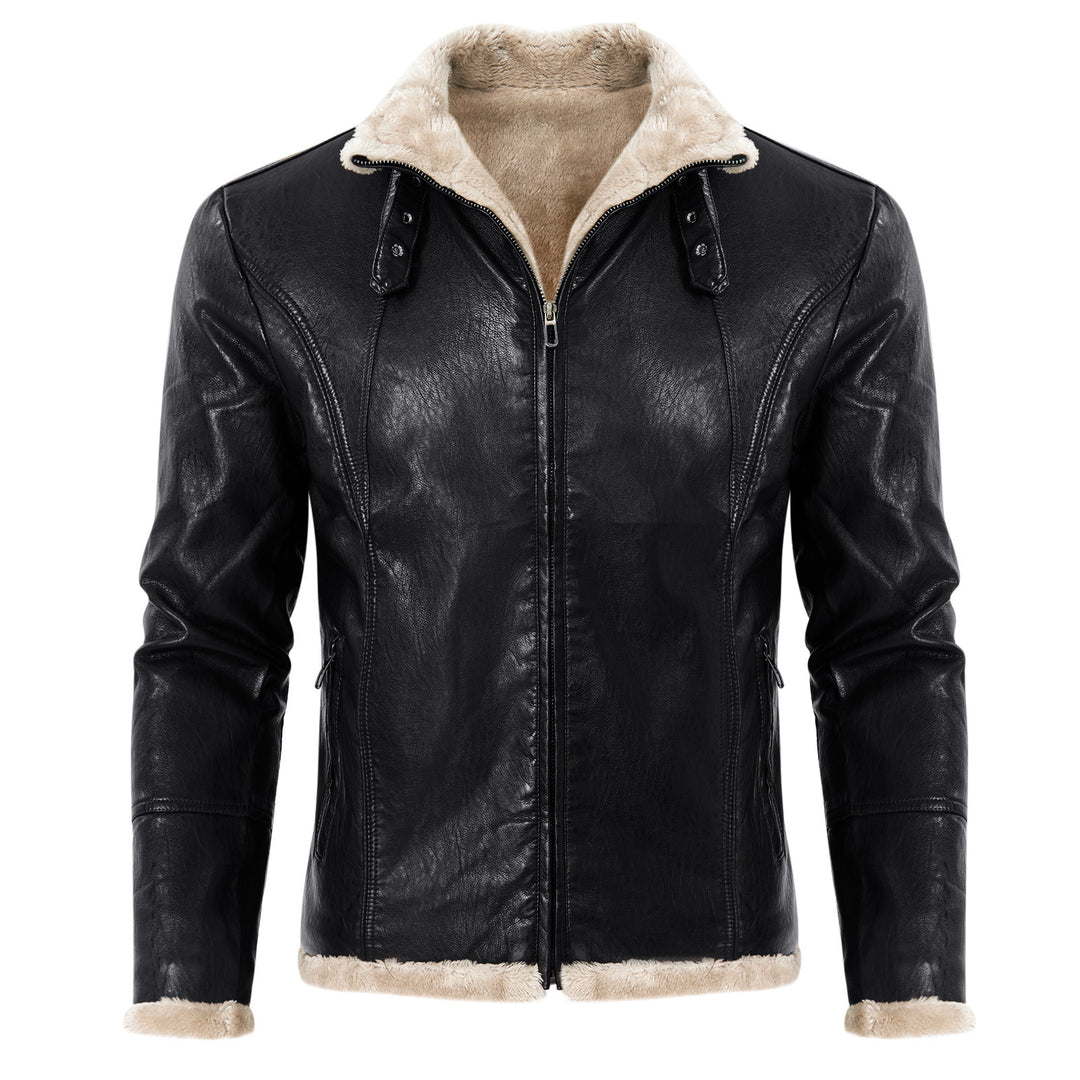 Herren elegante Lederjacke mit Kuschelkragen Aliams