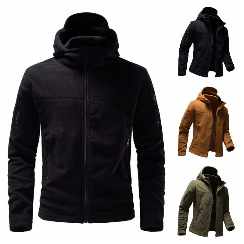 Herren Fleecejacke mit Kapuze und funktionalen Taschen Aliams