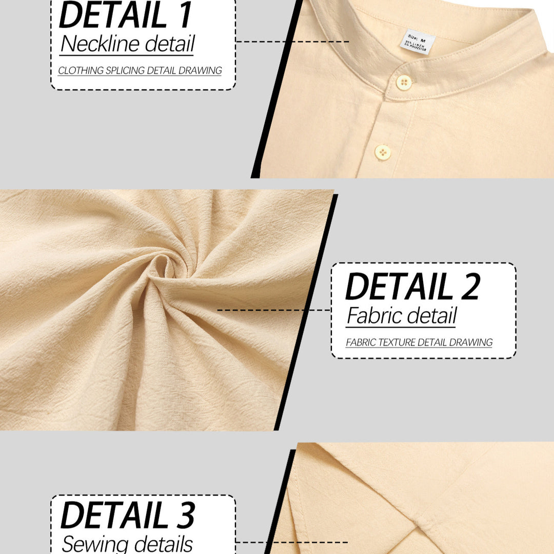 Herren Elegantes Langarmhemd mit Stehkragen und Knopfleiste Aliams