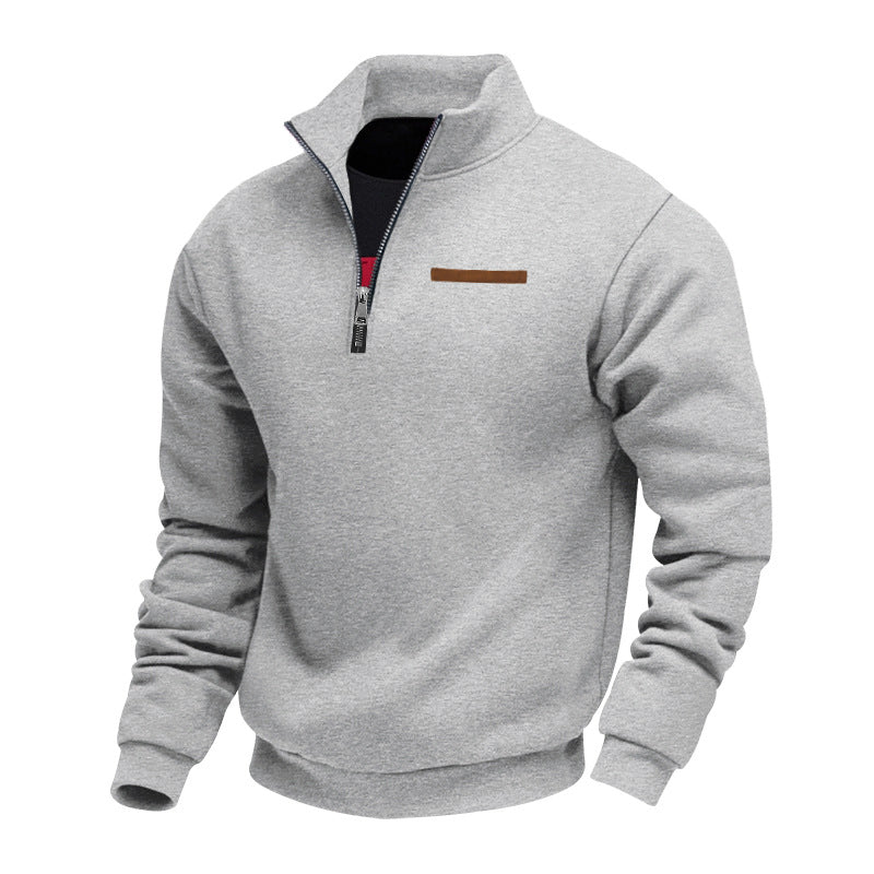 Herren warmer Stehkragenpullover mit halbem Reißverschluss Aliams