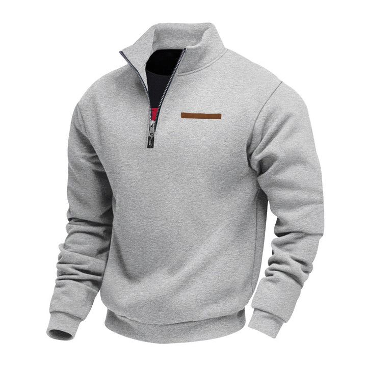 Herren warmer Stehkragenpullover mit halbem Reißverschluss Aliams