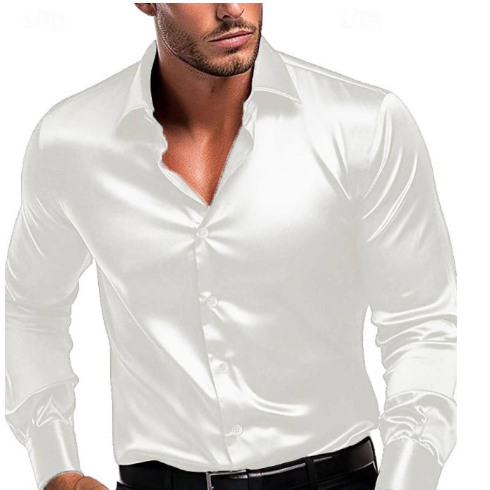 Herren Glänzendes Langarmhemd Aliams