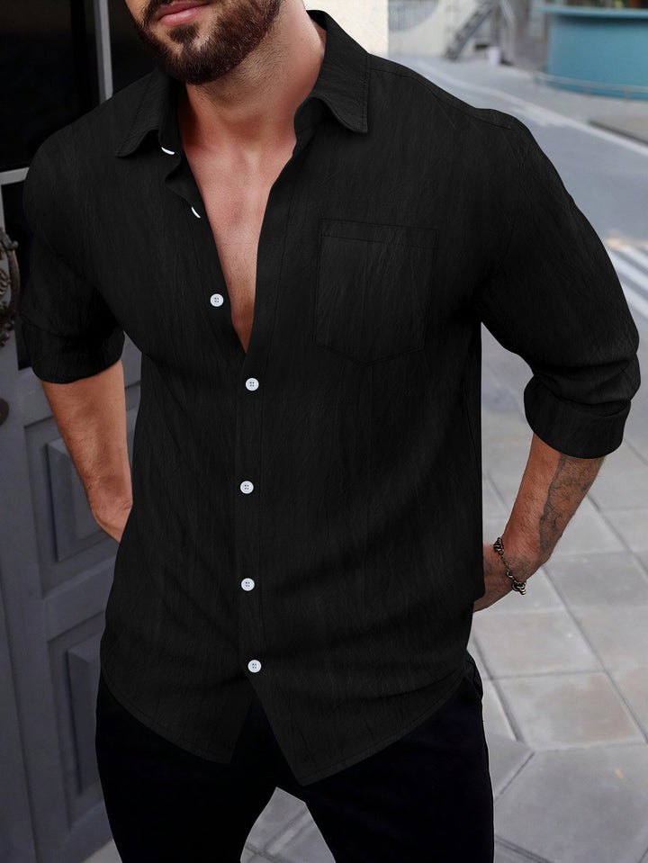 Herren Kurzarm-Hemd mit feiner Textur und Brusttasche Aliams