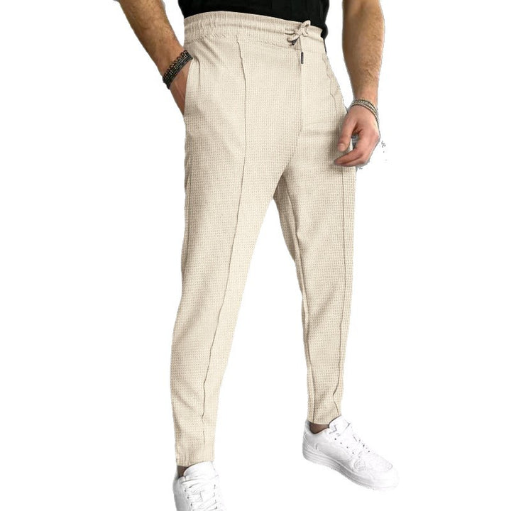 Herren stylische Hochbund-Hose mit elastischem Kordelzug und strukturiertem Design Aliams