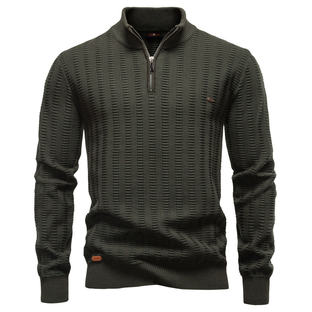 Herren Pullover mit strukturiertem Design und halbem Reißverschluss Aliams