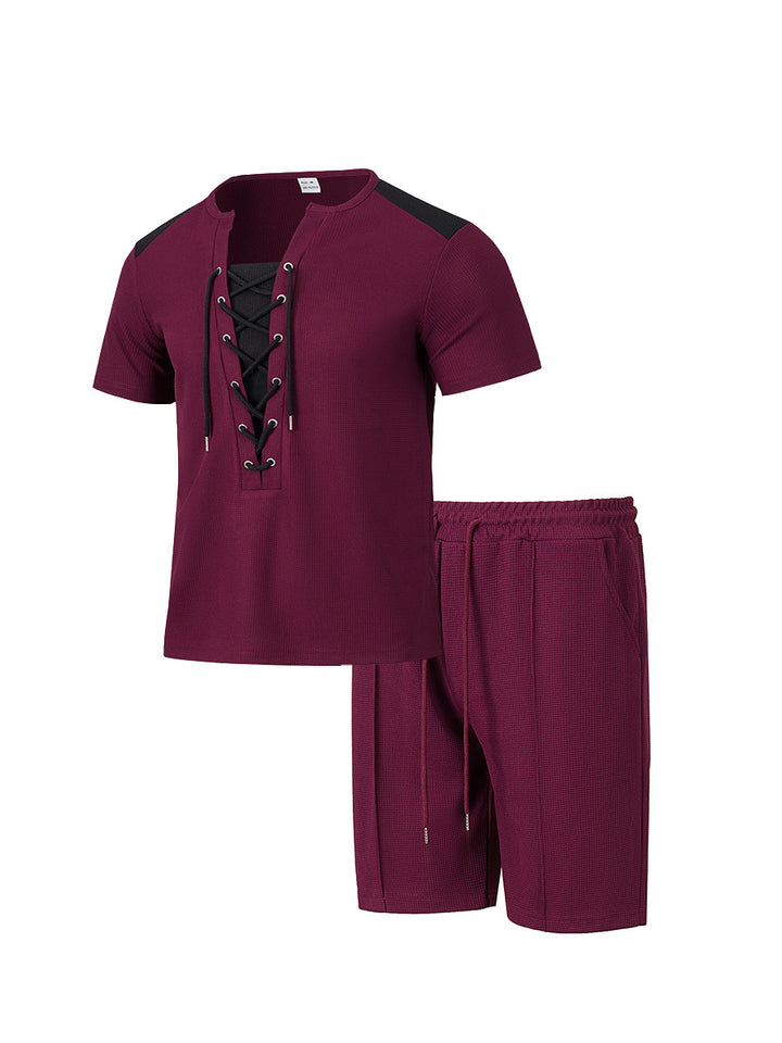 Herren Sportliches Kurzarm-Set mit gerade geschnittenem Hemd und elastischer Hose Aliams