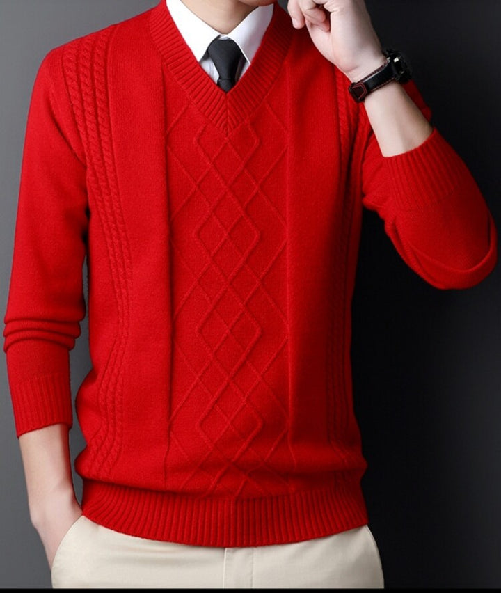 Herren V-Ausschnitt Pullover im modernen Zopfmuster Aliams
