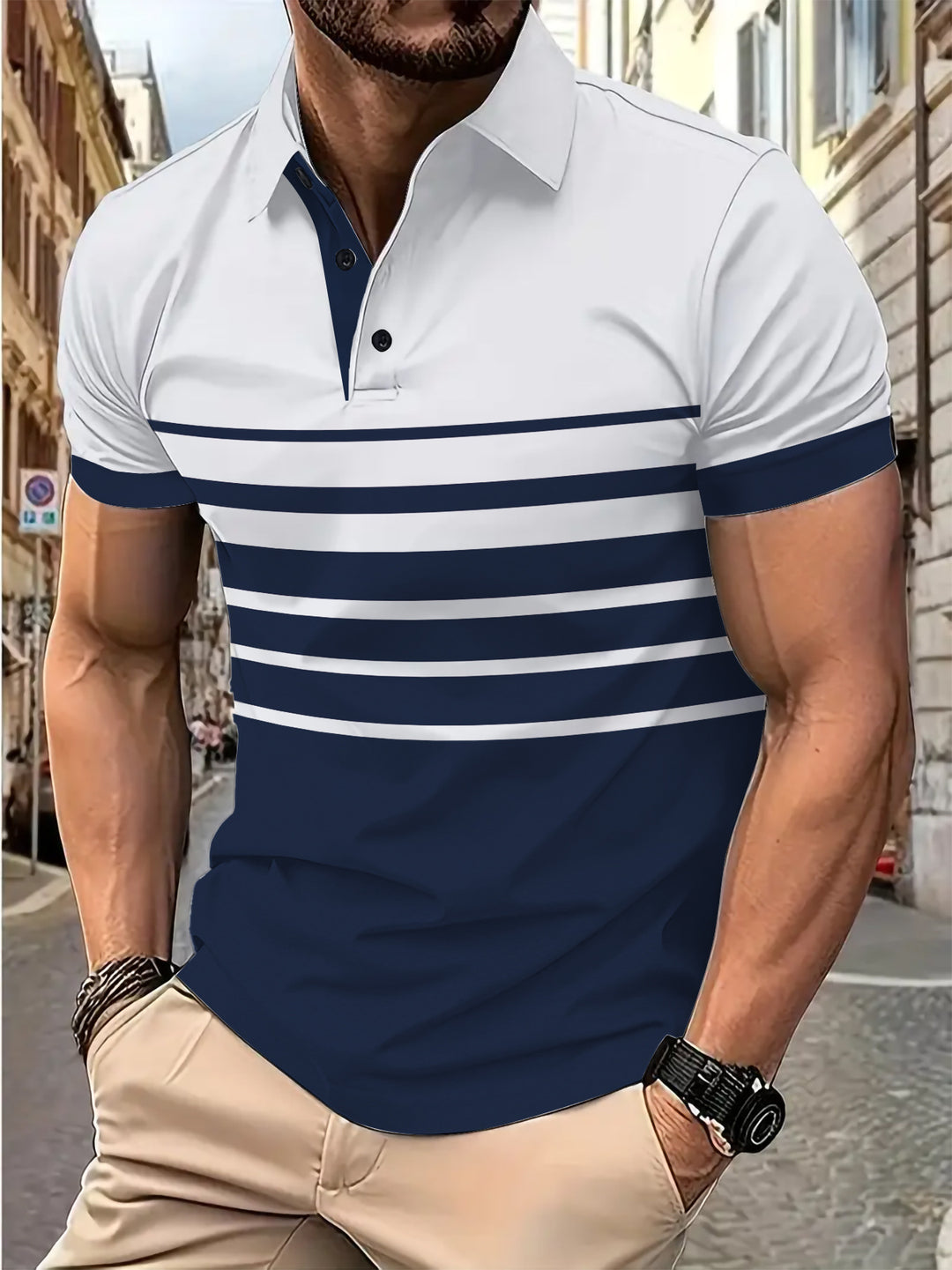 Herren Poloshirt mit strukturiertem Streifenmuster Aliams