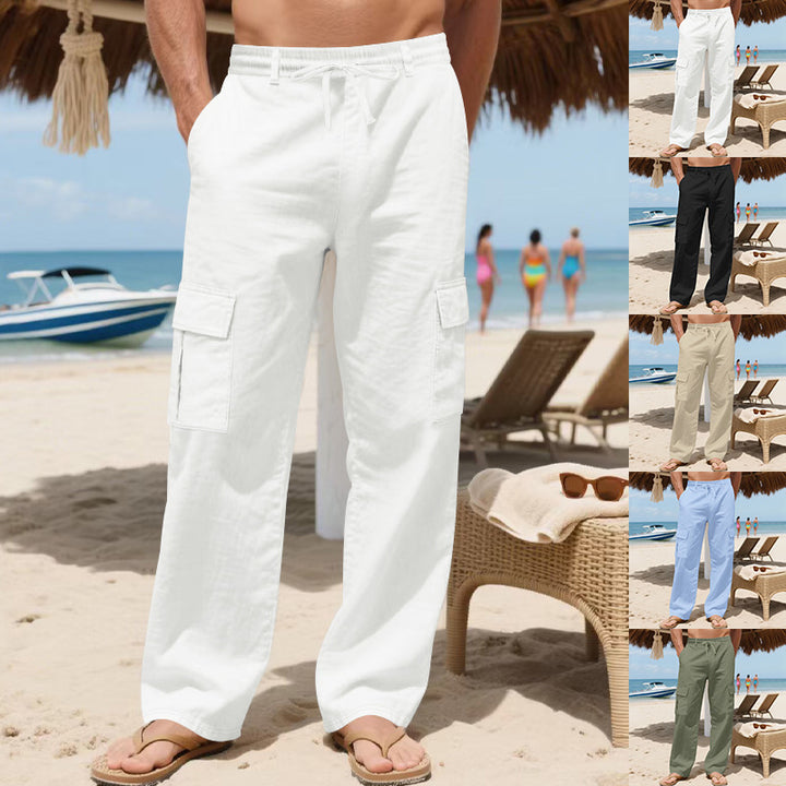 Herren bequeme Freizeit-Cargo-Hose mit elastischem Bund und Seitentaschen Aliams